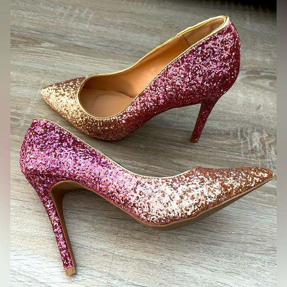 Pink/gold sparkle heels, never worn - Picture 1 of 3